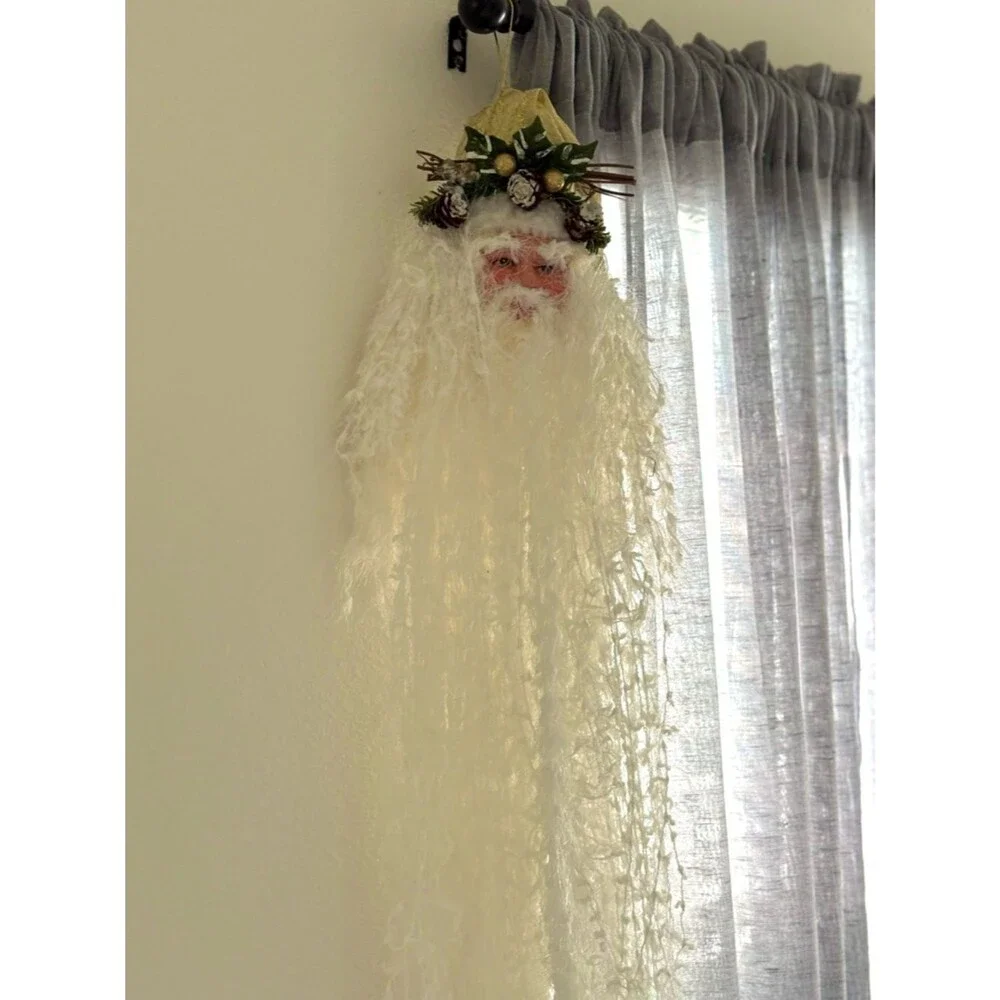 Father Christmas Door Hanging 36” Long White Beard Rustic Woodland Holiday Decor